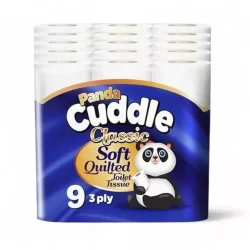 Quilted Luxury White 3 Ply Panda Cuddle Soft Toilet Tissue Paper Roll